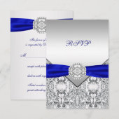 Elegante Zilveren en Royal Blue Wedding RSVP (Voorkant / Achterkant)