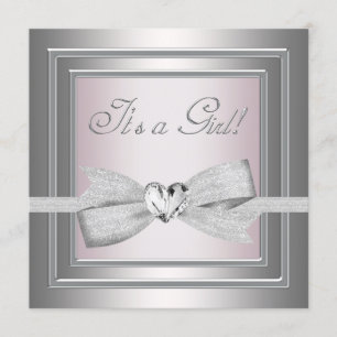 Elegante Zilveren en Roze Baby Meisje Shower Kaart
