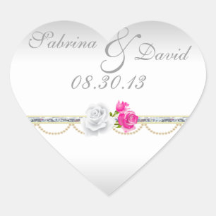 Elegante zilveren en roze Rose Envelope Seal Hart Sticker