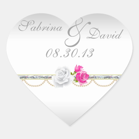 Elegante zilveren en roze Rose Envelope Seal Hart Sticker (Voorkant)
