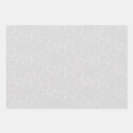 Elegante zilveren en witte decoratieve hart charme inpakpapier vel (Voorkant)