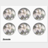 Elegante zilveren en witte kerst poinsettia ronde sticker (Vel)