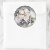 Elegante zilveren en witte kerst poinsettia ronde sticker (Tas)