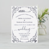 Elegante zilveren en witte moslim bruiloft folie uitnodiging (Staand Voorkant)