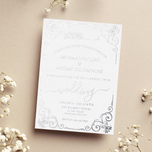Elegante zilveren en witte moslimhuwelijk folie uitnodiging