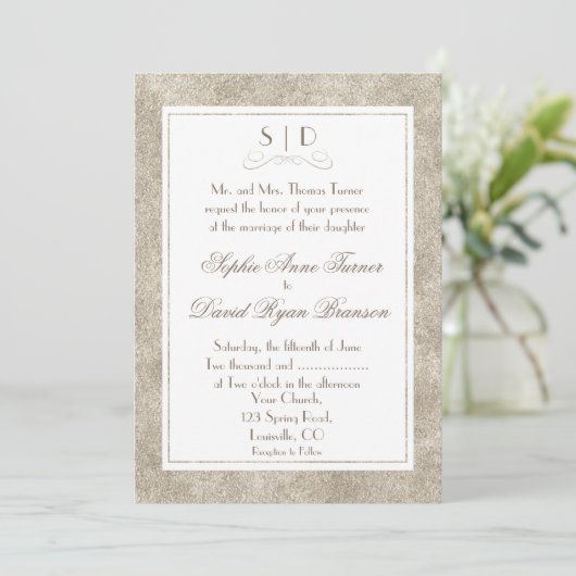 Elegante zilveren en witte rand trouwkaart kaart (Staand voorkant)