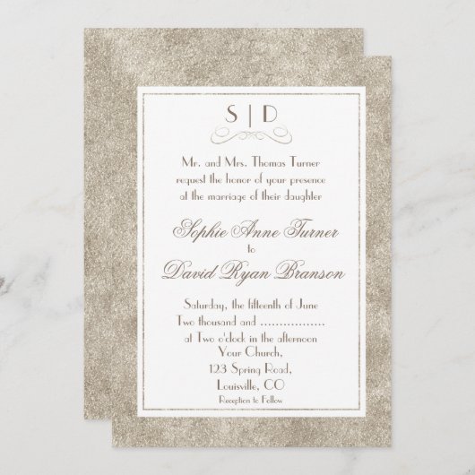 Elegante zilveren en witte rand trouwkaart kaart (Voorkant / Achterkant)