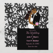 Elegante zilveren en zwarte Afro-Amerikaanse bruil Kaart (Voorkant / Achterkant)