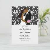 Elegante zilveren en zwarte Afro-Amerikaanse bruil Kaart (Staand voorkant)