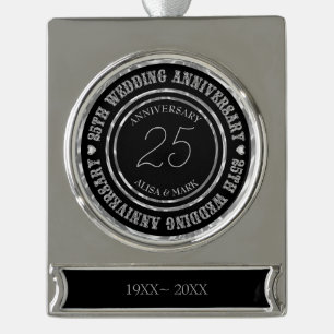 Elegante zilveren en zwarte combinatie met harten verzilverd banner ornament