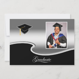 Elegante zilveren en zwarte diploma-uitnodiging aankondiging