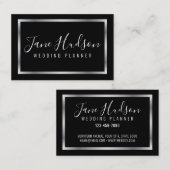 Elegante Zilveren en Zwarte Minimalistische Visite Visitekaartje (Voorkant / Achterkant)