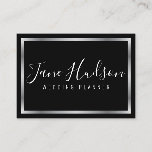 Elegante Zilveren en Zwarte Minimalistische Visite Visitekaartje (Voorkant)