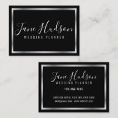Elegante Zilveren en Zwarte Minimalistische Visite Visitekaartje (Voorkant / Achterkant)