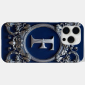 Elegante zilveren F-letter monogram Case-Mate iPhone Case (Achterkant (horizontaal))