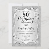 Elegante zilveren foto 50e verjaardag kaart (Voorkant)