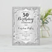 Elegante zilveren foto 50e verjaardag kaart (Staand voorkant)