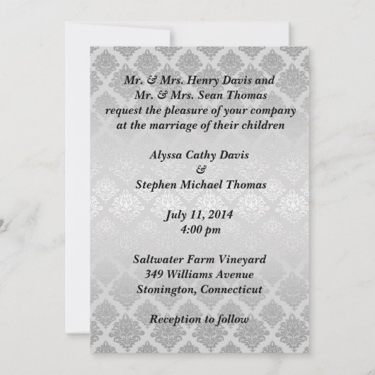 Elegante zilveren foto bruiloft uitnodiging met pa (Achterkant)