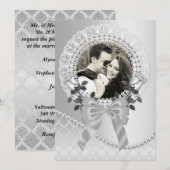 Elegante zilveren foto bruiloft uitnodiging met pa (Voorkant / Achterkant)