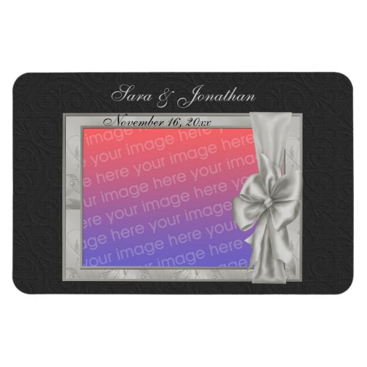 Elegante zilveren foto Lijst gepersonaliseerde bru Magneet (Horizontaal)