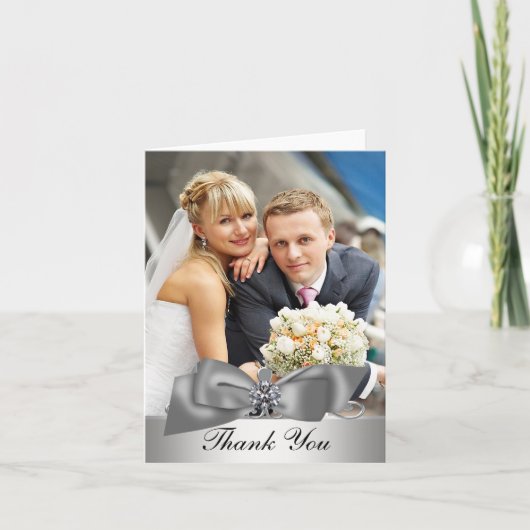 Elegante zilveren foto trouw dankkaartjes bedankkaart (Voorkant)