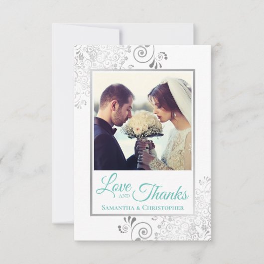 Elegante zilveren franjes & aqua liefde & Bedankt (Voorkant)