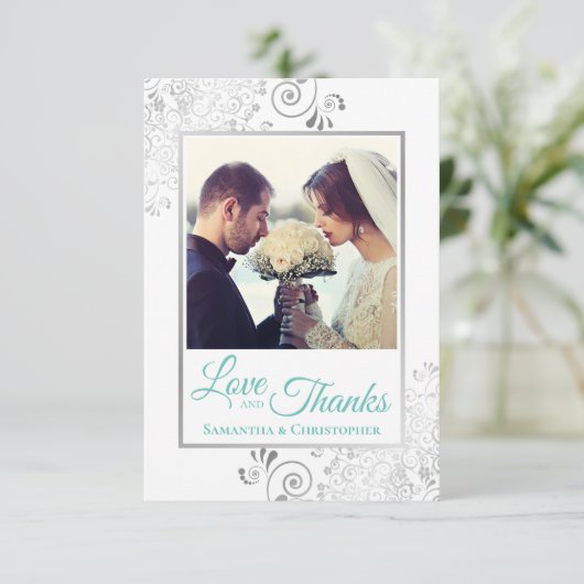 Elegante zilveren franjes & aqua liefde & Bedankt (Staand voorkant)