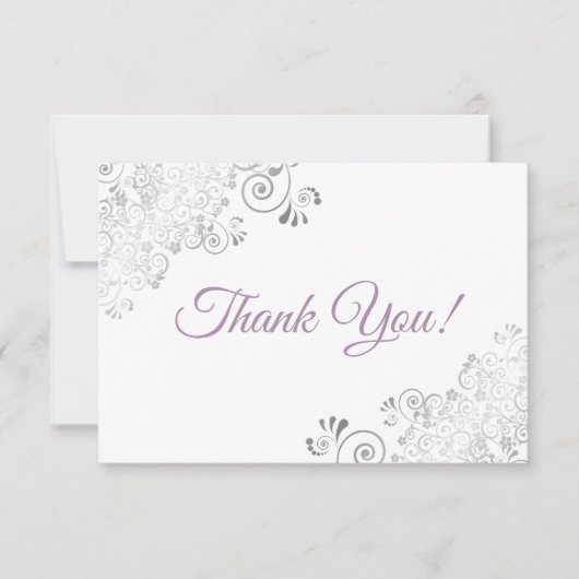 Elegante zilveren franjes lavendel op witte bruilo bedankkaart (Voorkant)