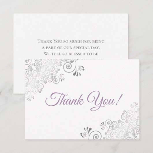 Elegante zilveren franjes lavendel op witte bruilo bedankkaart (Voorkant / Achterkant)