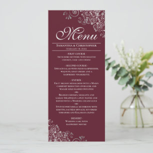 Elegante zilveren franjes op bordeaux maroon bruil menu