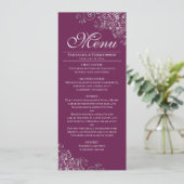 Elegante zilveren franjes op magenta of bessen bru menu (Staand voorkant)