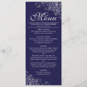 Elegante zilveren franjes op marineblauwe bruiloft menu (Voorkant)