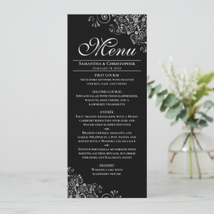 Elegante zilveren franjes op zwarte bruiloft menu