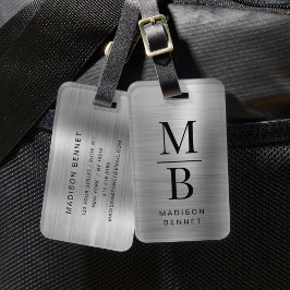 Elegante Zilveren Geborsteld Metalen Met Monogram  Bagagelabel