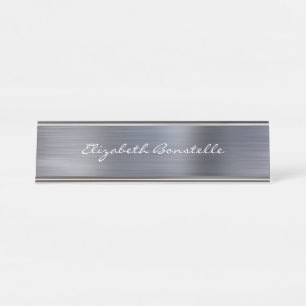 Elegante Zilveren Geborstelde Metalen Handgeschrev Bureau Naambordje