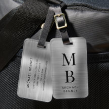 Elegante Zilveren Geborstelde Metalen Monogram