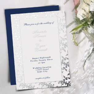 Elegante Zilveren Geperste Rococo Patroon Bruiloft Folie Uitnodiging
