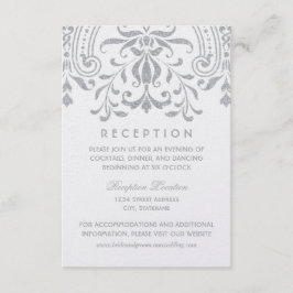 Elegante zilveren Glamour bruiloft receptie Informatiekaartje