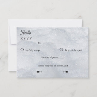 Elegante Zilveren Glanzende Filigraan Reactiekaart RSVP Kaartje