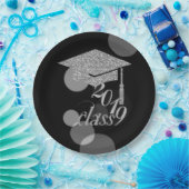 Elegante zilveren glinsterende afstudeerhoed, klas papieren bordje (Feest)