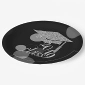 Elegante zilveren glinsterende afstudeerhoed, klas papieren bordje (Gekanteld)