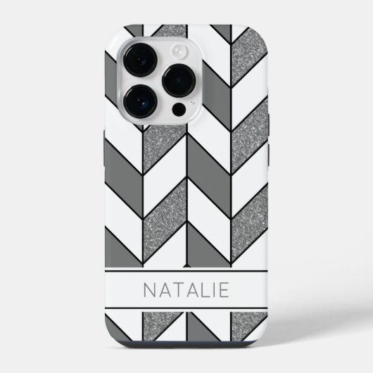 Elegante zilveren glinsterende herringbone-chevron iPhone hoesje (Achterkant)