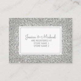 Elegante zilveren glinsterende huwelijksregister informatiekaartje