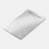 Elegante zilveren glinsterende monogram gepersonal post-it® notes (Schuin)