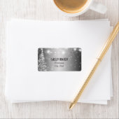 Elegante zilveren glinsterende sterren kerstboom etiket (Insitu)