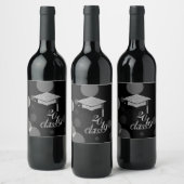 Elegante zilveren glitter afstudeerhoed, klas 2019 wijn etiket (Flessen)