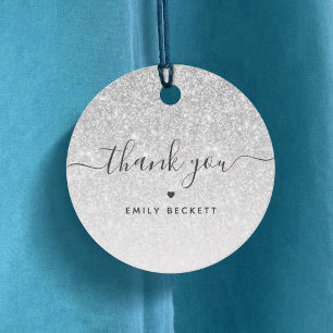 Elegante Zilveren Glitter Bedankkaartjes Bedankjes Labels