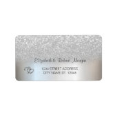 Elegante zilveren glitter bokeh bruiloft etiket (Voorkant)