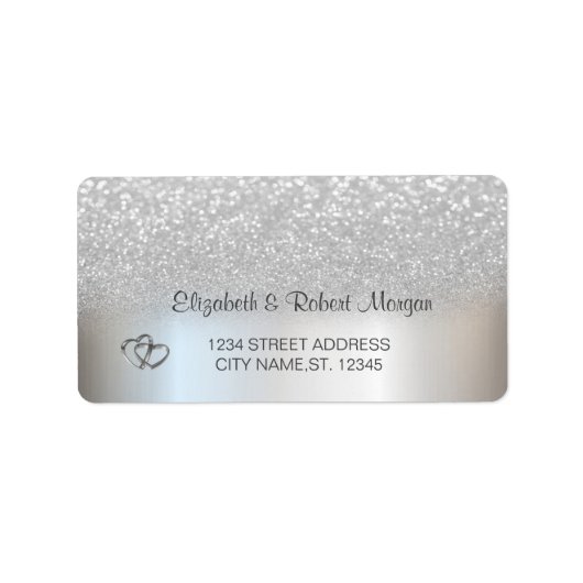 Elegante zilveren glitter bokeh bruiloft etiket (Voorkant)