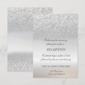 Elegante zilveren glitter bokeh bruiloftsreceptie kaart (Voorkant / Achterkant)